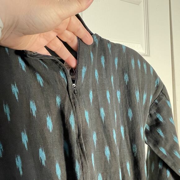 Vintage 90s Las Manos Handwoven Dress Women Small Black Teal Cotton Modest Midi - Picture 4 of 12